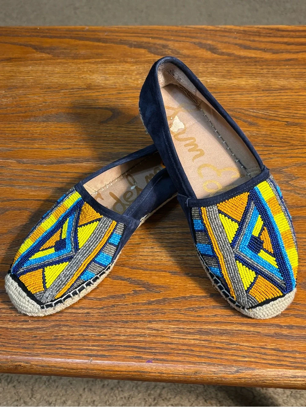 Sam Edelman Maris Beaded Espadrilles with Blue Suede Backs. Woman’s Size 8.5